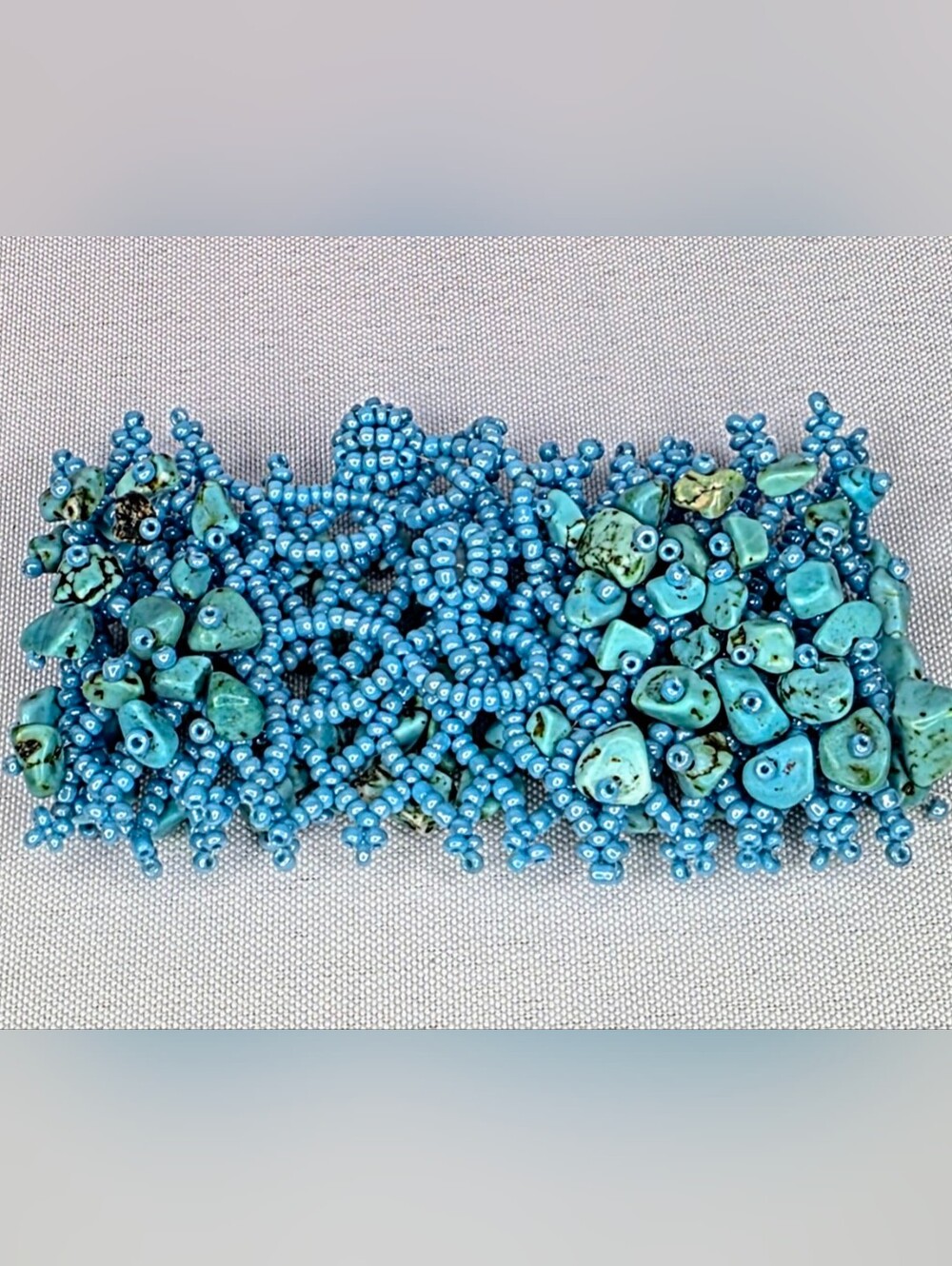 Turquoise Stone Beaded Cuff Bracelet Boho Southwestern Statement EUC - Picture 5 of 6